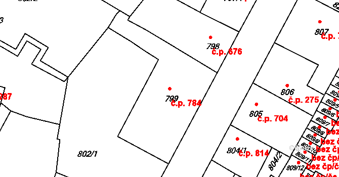Předměstí 784, Litoměřice na parcele st. 799/1 v KÚ Litoměřice, Katastrální mapa