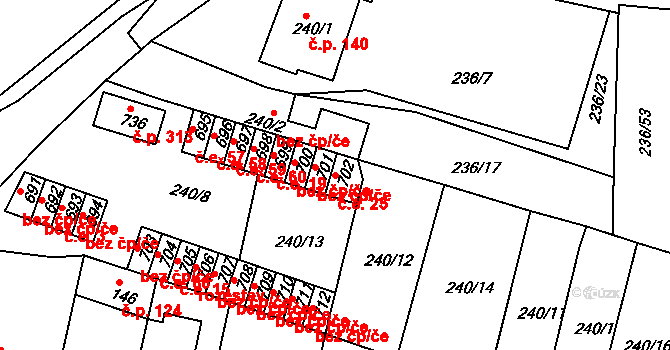 Hostomice 25 na parcele st. 702 v KÚ Hostomice nad Bílinou, Katastrální mapa