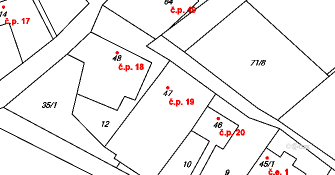 Sutom 19, Třebenice na parcele st. 47 v KÚ Sutom, Katastrální mapa