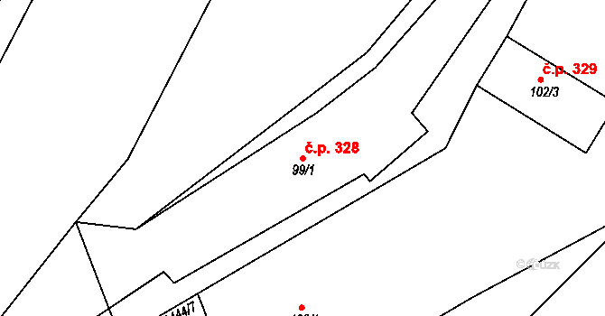 Karlštejn 328 na parcele st. 99/1 v KÚ Poučník, Katastrální mapa