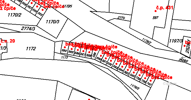 Hranice 38765608 na parcele st. 589 v KÚ Drahotuše, Katastrální mapa
