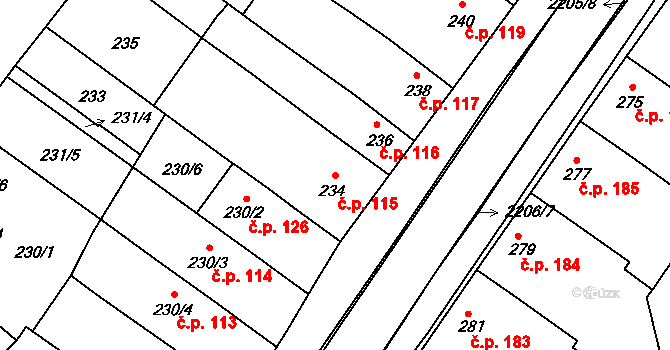 Chylice 115, Ostrožská Nová Ves na parcele st. 234 v KÚ Chylice, Katastrální mapa