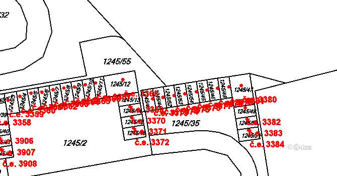 Prostřední Suchá 3375, Havířov na parcele st. 1245/52 v KÚ Prostřední Suchá, Katastrální mapa