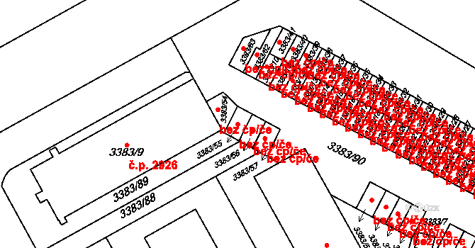 Přerov 49625608 na parcele st. 3383/55 v KÚ Přerov, Katastrální mapa