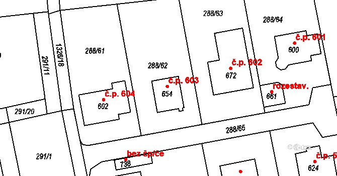 Vysoká nad Labem 603 na parcele st. 654 v KÚ Vysoká nad Labem, Katastrální mapa