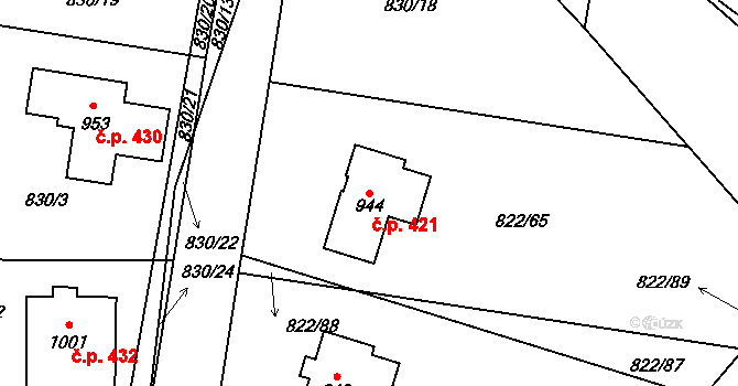 Brozany nad Ohří 421 na parcele st. 944 v KÚ Brozany nad Ohří, Katastrální mapa