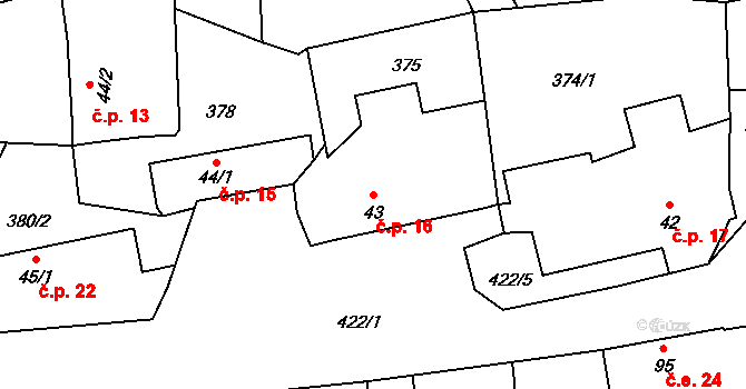 Žlebská Lhotka 16, Žlebské Chvalovice na parcele st. 43 v KÚ Žlebské Chvalovice, Katastrální mapa