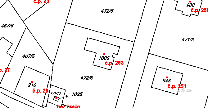 Čisovice 263 na parcele st. 1000 v KÚ Čisovice, Katastrální mapa