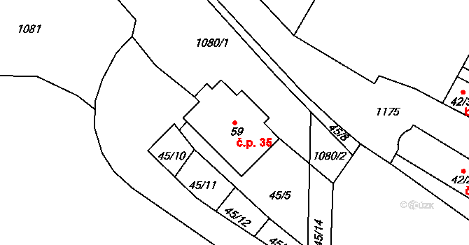 Brodeslavy 35 na parcele st. 59 v KÚ Brodeslavy, Katastrální mapa