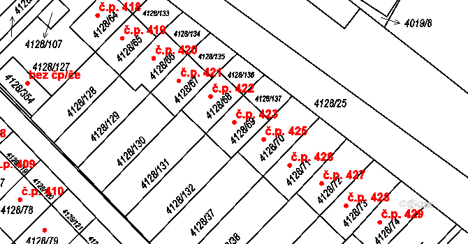 Choceňské Předměstí 423, Vysoké Mýto na parcele st. 4128/69 v KÚ Vysoké Mýto, Katastrální mapa