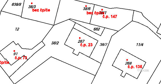 Byškovice 23, Neratovice na parcele st. 267 v KÚ Byškovice, Katastrální mapa