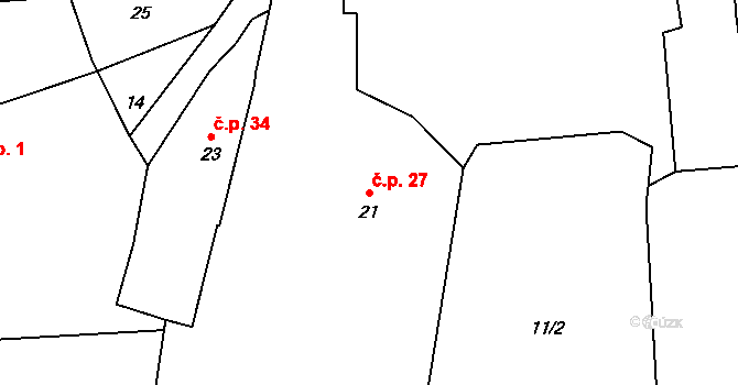 Bořice 27, Zahořany na parcele st. 21 v KÚ Bořice u Domažlic, Katastrální mapa