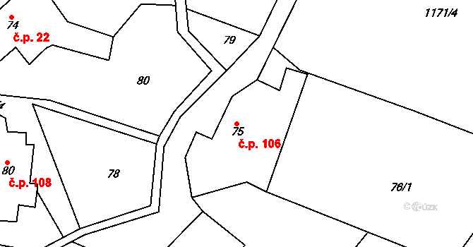Lipová 106 na parcele st. 75 v KÚ Lipová u Šluknova, Katastrální mapa
