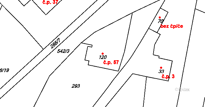 Volšovy 57, Sušice na parcele st. 120 v KÚ Dolní Staňkov, Katastrální mapa