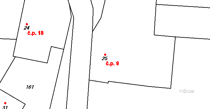 Veleboř 9, Klopina na parcele st. 25 v KÚ Veleboř, Katastrální mapa