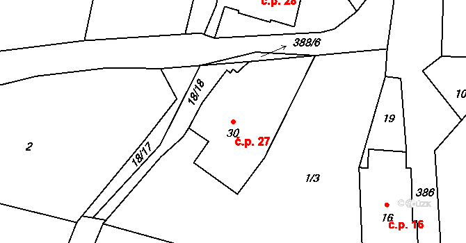 Jaroškov 27, Stachy na parcele st. 30 v KÚ Jaroškov, Katastrální mapa