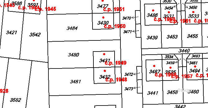 České Budějovice 6 1949, České Budějovice na parcele st. 3431 v KÚ České Budějovice 6, Katastrální mapa