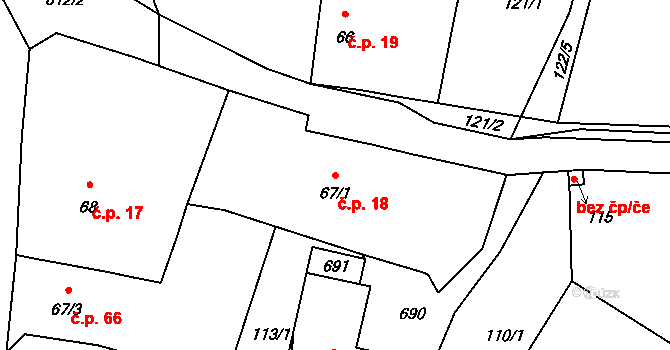 Chocenice 18 na parcele st. 67/1 v KÚ Chocenice, Katastrální mapa