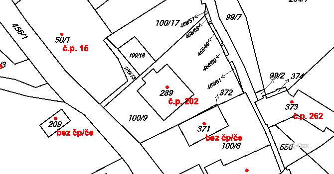 Perštejn 202 na parcele st. 289 v KÚ Perštejn, Katastrální mapa