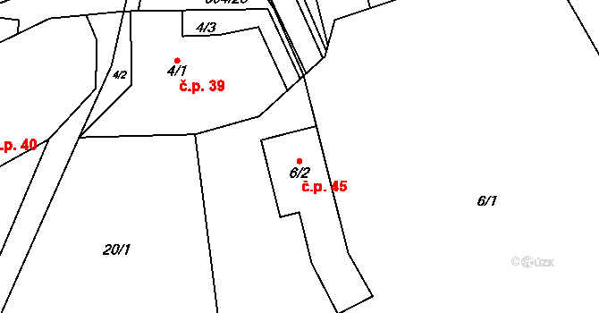 Brocná 45, Skuhrov nad Bělou na parcele st. 6/2 v KÚ Brocná, Katastrální mapa