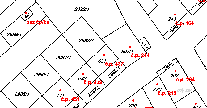 Bořetice 437 na parcele st. 631 v KÚ Bořetice u Hustopečí, Katastrální mapa