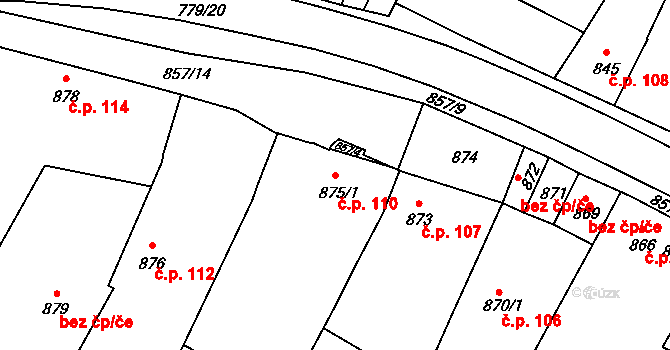 Lednice 110 na parcele st. 875/1 v KÚ Lednice na Moravě, Katastrální mapa