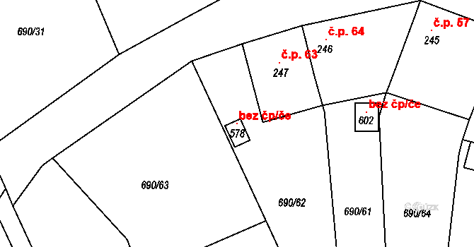 Horky 103752609 na parcele st. 578 v KÚ Horky u Čáslavi, Katastrální mapa