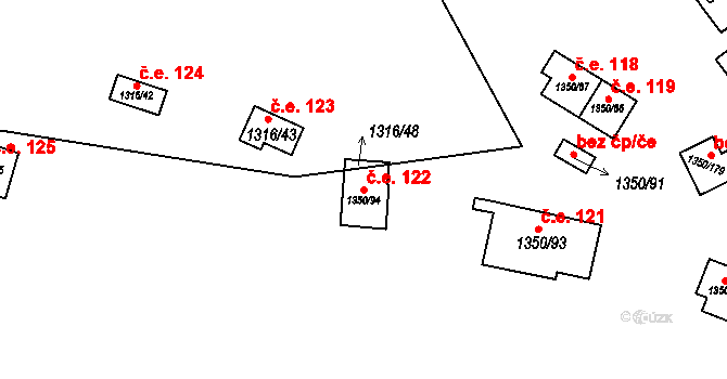 Oslnovice 122 na parcele st. 1350/94 v KÚ Oslnovice, Katastrální mapa