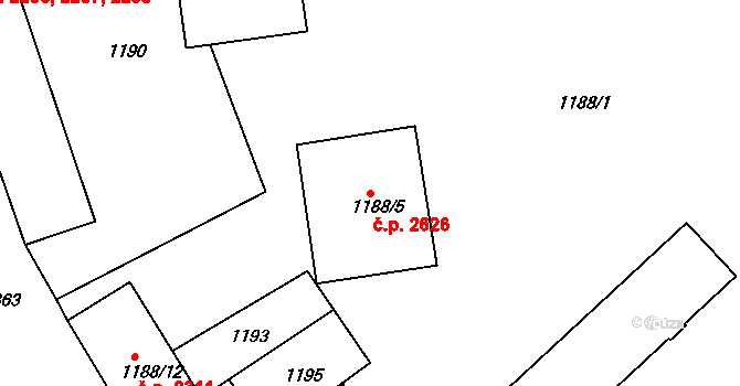 Znojmo 2626 na parcele st. 1188/5 v KÚ Znojmo-město, Katastrální mapa