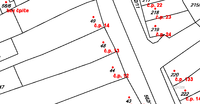 Uhřičice 13 na parcele st. 48 v KÚ Uhřičice, Katastrální mapa