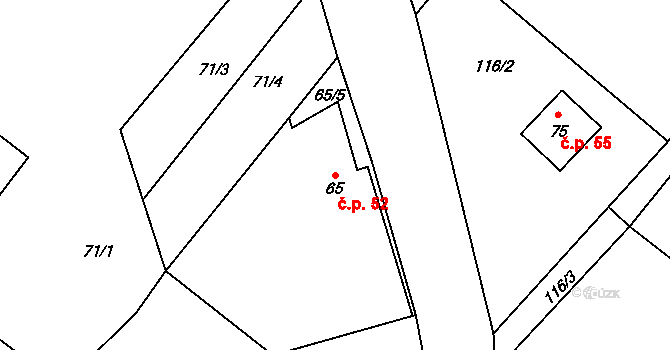 Janovická Lhota 52, Uhlířské Janovice na parcele st. 65/1 v KÚ Janovická Lhota, Katastrální mapa