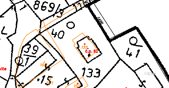 Klucké Chvalovice 82, Zbýšov na parcele st. 133 v KÚ Klucké Chvalovice, Katastrální mapa