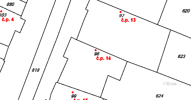 Borek 14, Horka I na parcele st. 98 v KÚ Horka u Žehušic, Katastrální mapa