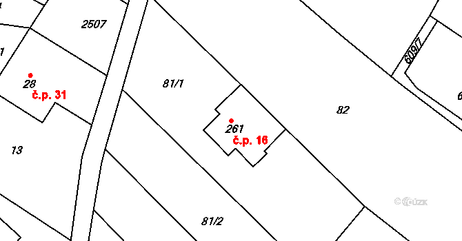 Jílové u Držkova 16 na parcele st. 261 v KÚ Jílové u Držkova, Katastrální mapa