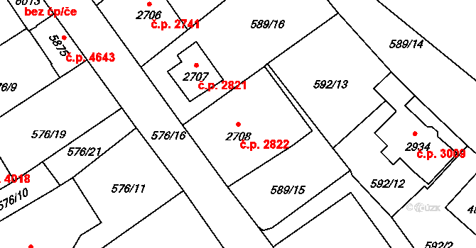 Jablonec nad Nisou 2822 na parcele st. 2708 v KÚ Jablonec nad Nisou, Katastrální mapa