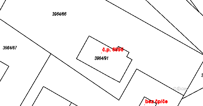 Chomutov 6095 na parcele st. 3964/91 v KÚ Chomutov I, Katastrální mapa