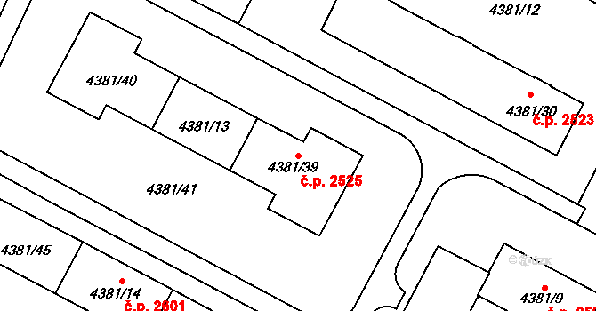 Jihlava 2525 na parcele st. 4381/39 v KÚ Jihlava, Katastrální mapa