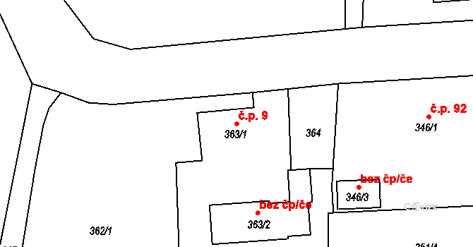 Dolní Líštná 9, Třinec na parcele st. 363/1 v KÚ Dolní Líštná, Katastrální mapa