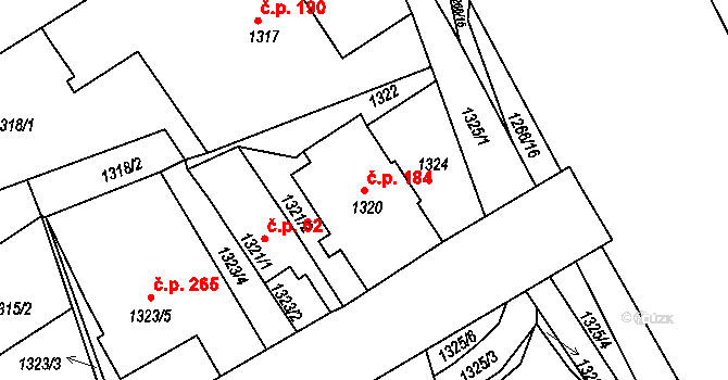 Staré Město 184, Třinec na parcele st. 1320 v KÚ Třinec, Katastrální mapa