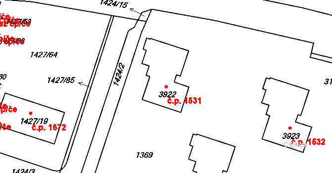 Čelákovice 1531 na parcele st. 3922 v KÚ Čelákovice, Katastrální mapa