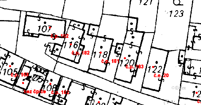 Volduchy 181 na parcele st. 118 v KÚ Volduchy, Katastrální mapa