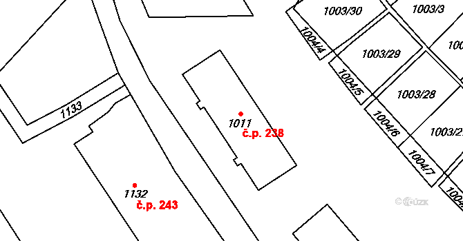 Zastávka 238 na parcele st. 1011 v KÚ Zastávka, Katastrální mapa