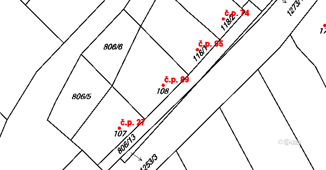 Dražůvky 89 na parcele st. 108 v KÚ Dražůvky, Katastrální mapa