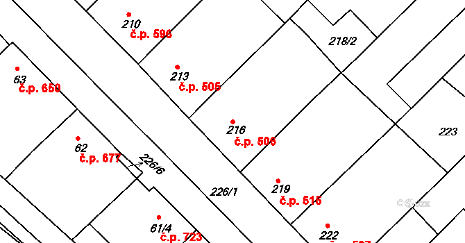 Šardice 506 na parcele st. 216 v KÚ Šardice, Katastrální mapa