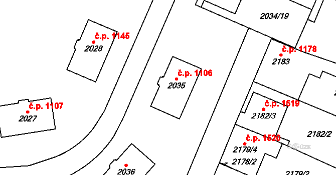 Dubňany 1106 na parcele st. 2035 v KÚ Dubňany, Katastrální mapa