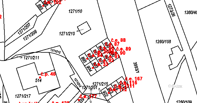 Pazderna 86, Vyškov na parcele st. 897 v KÚ Dědice u Vyškova, Katastrální mapa