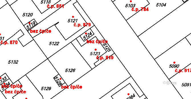 Kročehlavy 819, Kladno na parcele st. 5123 v KÚ Kročehlavy, Katastrální mapa