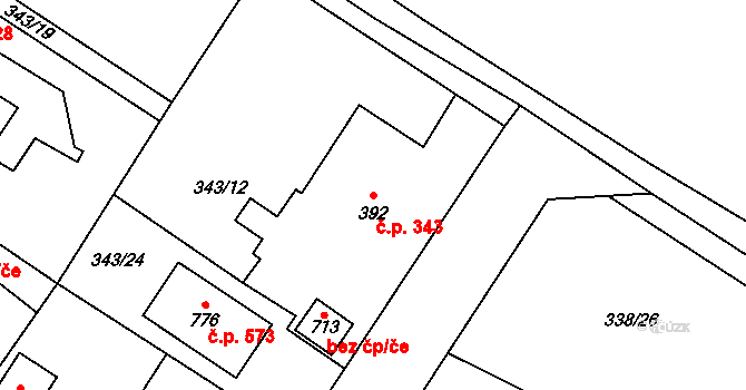 Cerhenice 343 na parcele st. 392 v KÚ Cerhenice, Katastrální mapa