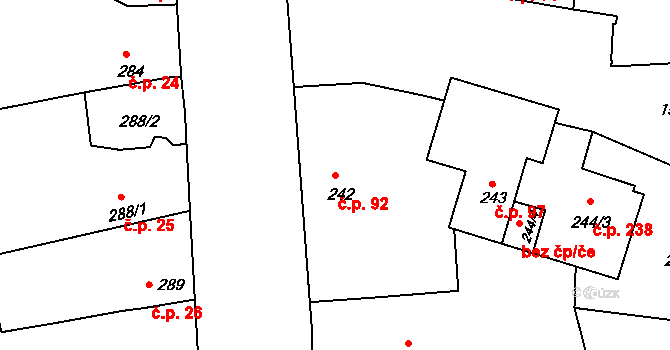 Mochov 92 na parcele st. 242 v KÚ Mochov, Katastrální mapa