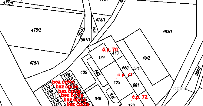 Mlýnický Dvůr 70, Červená Voda na parcele st. 124 v KÚ Mlýnický Dvůr, Katastrální mapa